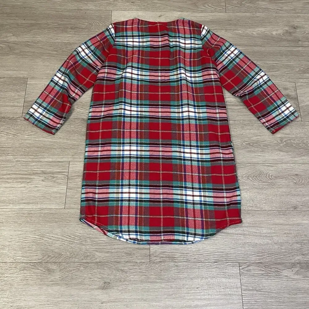 Lands Ends Nightgown Pajamas Girls Size 10 Red Plaid Flannel Holiday